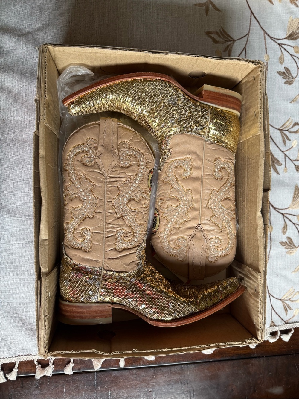 Sequined Gold and Tan Women’s Western Boots
